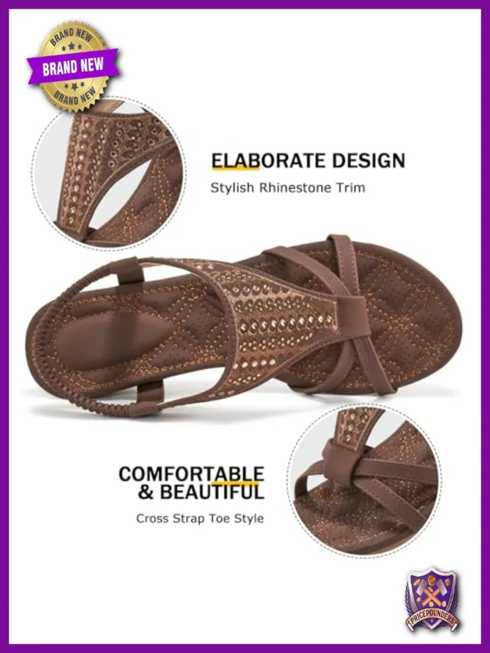 Bohemian Wedge Sandals with Rhinestones, Cushioned Footbed, Elastic Ankle Strap